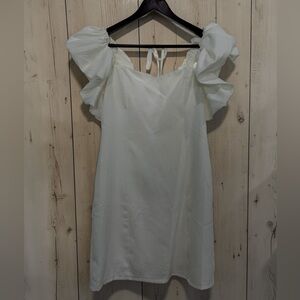 Puff-Sleeve Mini Dress in Cream